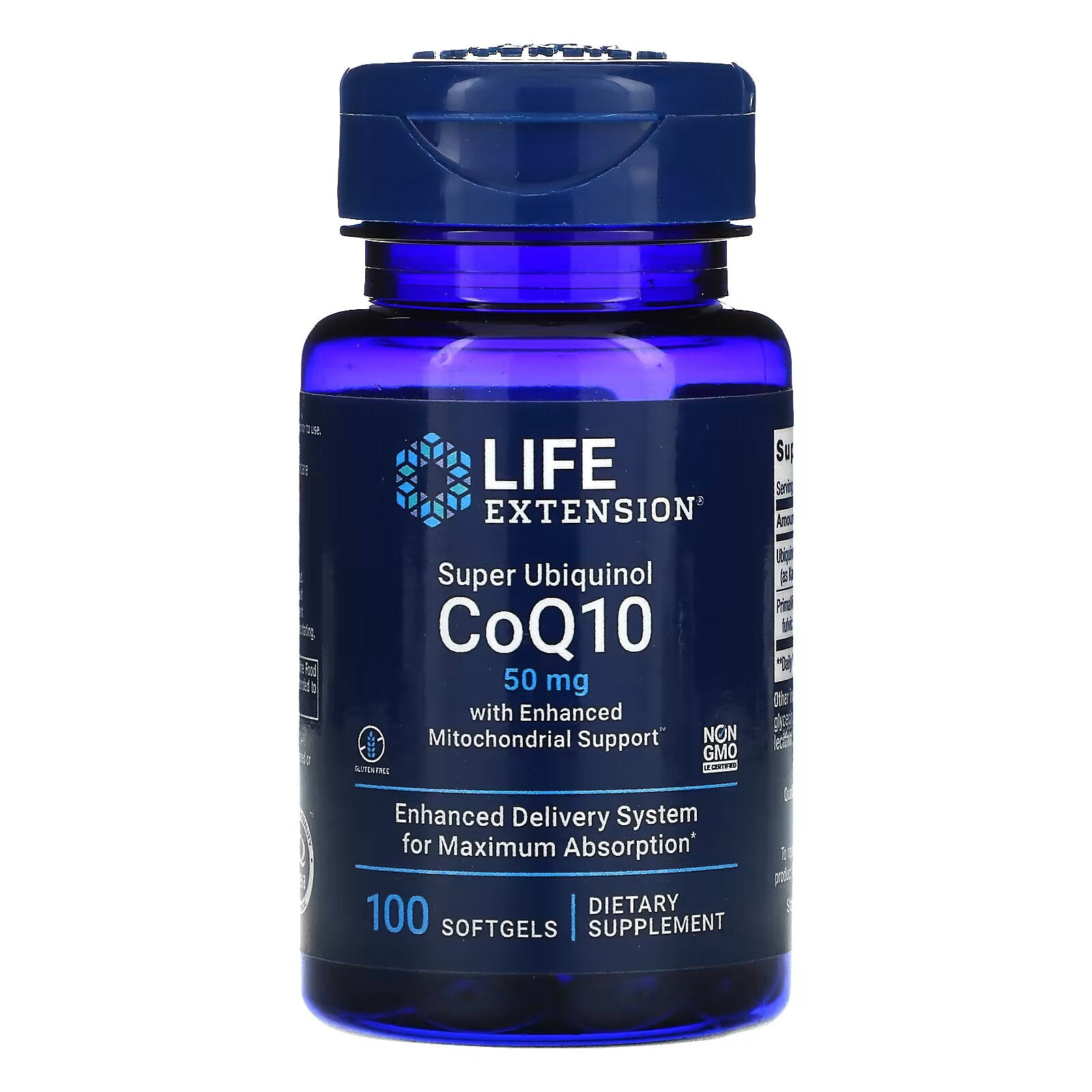 Life Extension، Super Ubiquinol Co Q10 مع دعم متقدم للميتوكوندريا، 50 مجم، 100 كبسولة هلامية