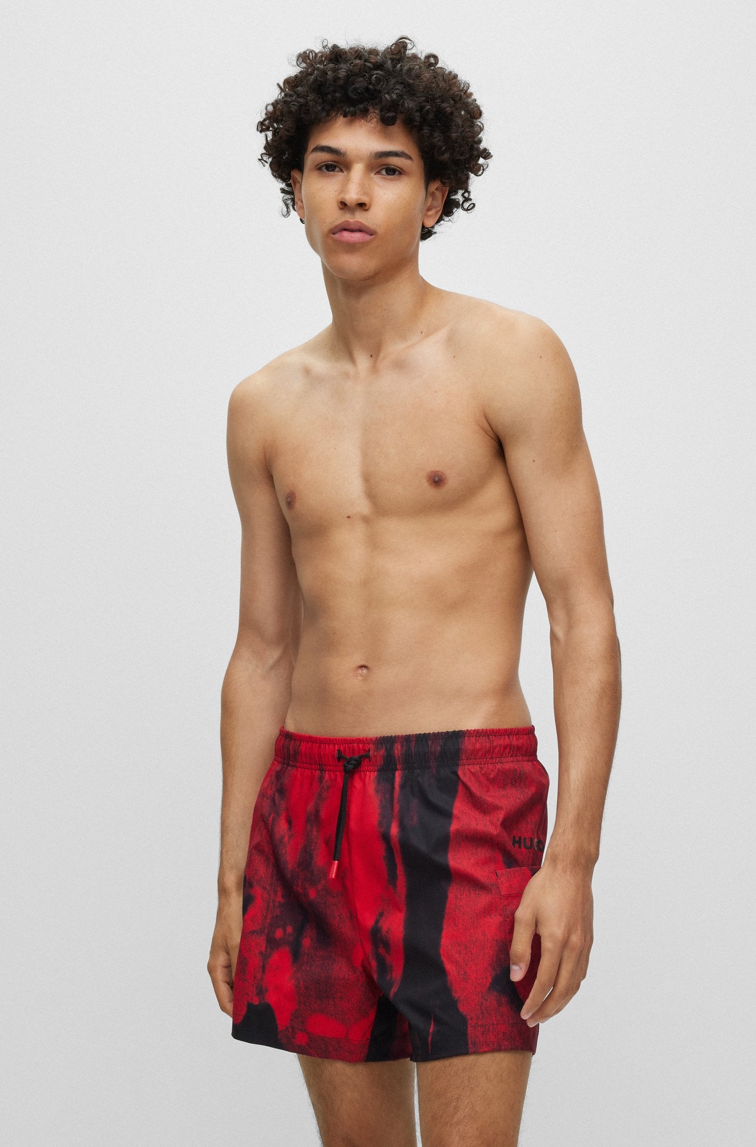 Hugo Quick-drying Swim Shorts With Graphic Print, red/black