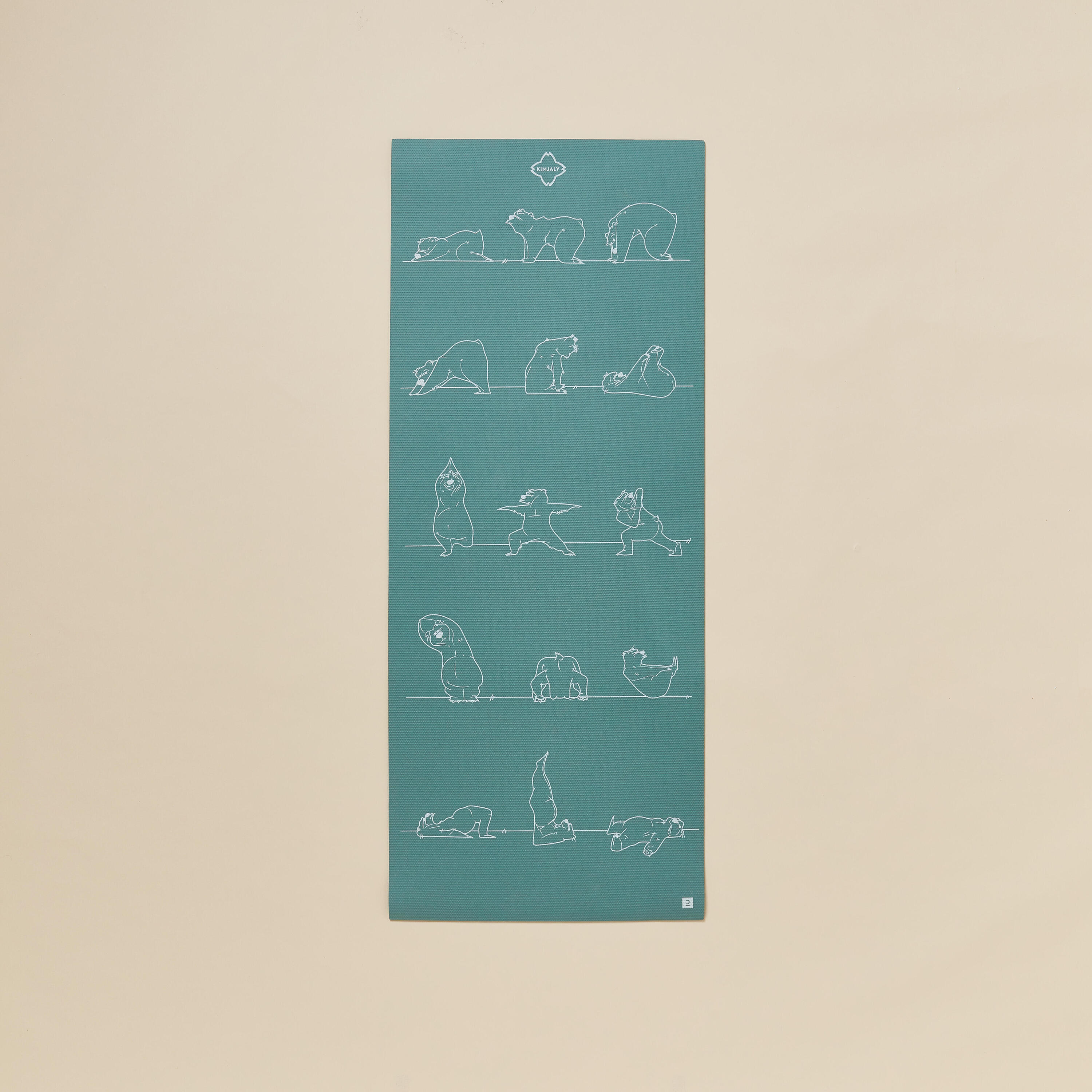 Children's yoga mat 150 cm × 60 cm × 5 mm - khaki with bear print KIMJALY gray-green