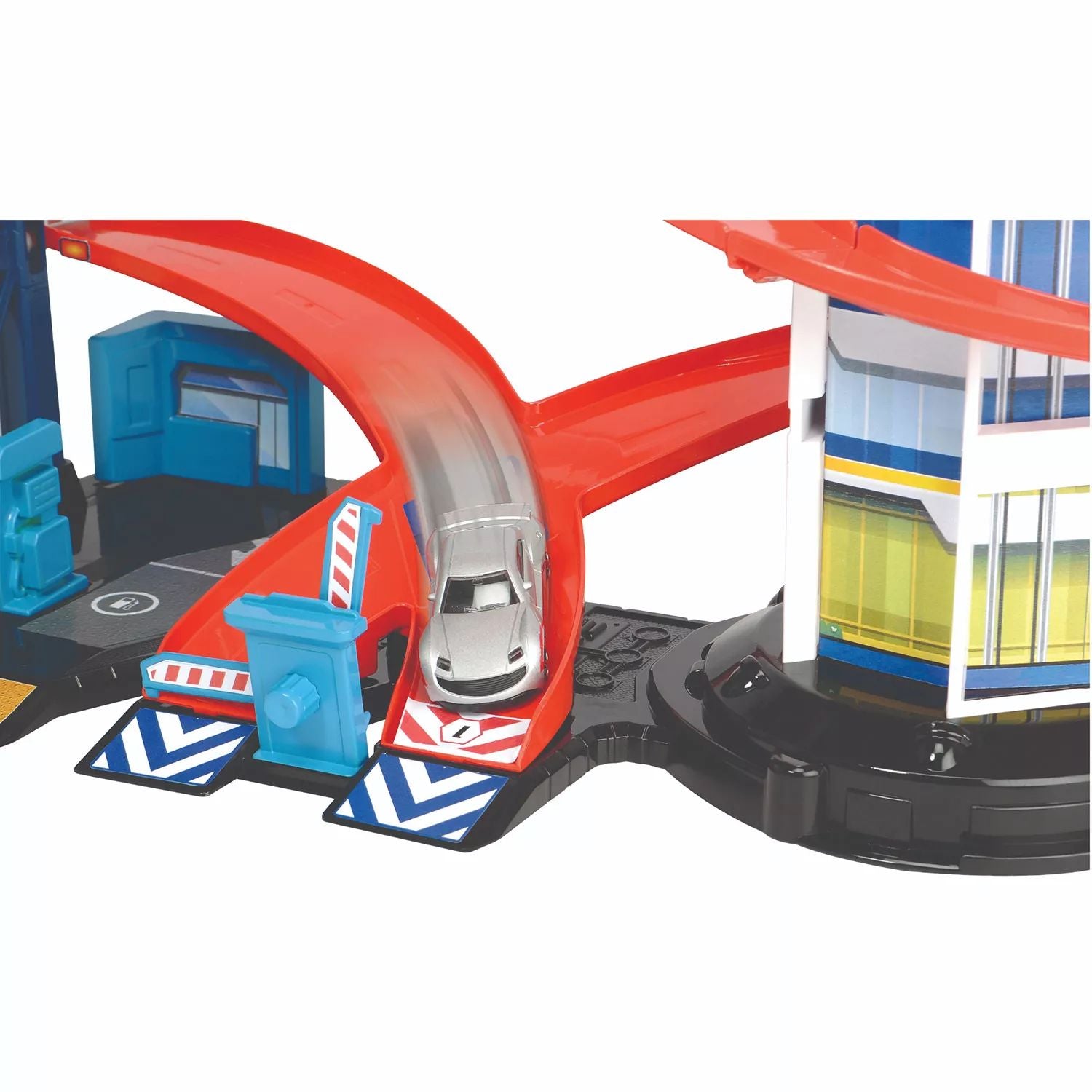 Dickie Toys Garage Parking Playset with 4 die-cast cars and a Dickie Toys die-cast helicopter