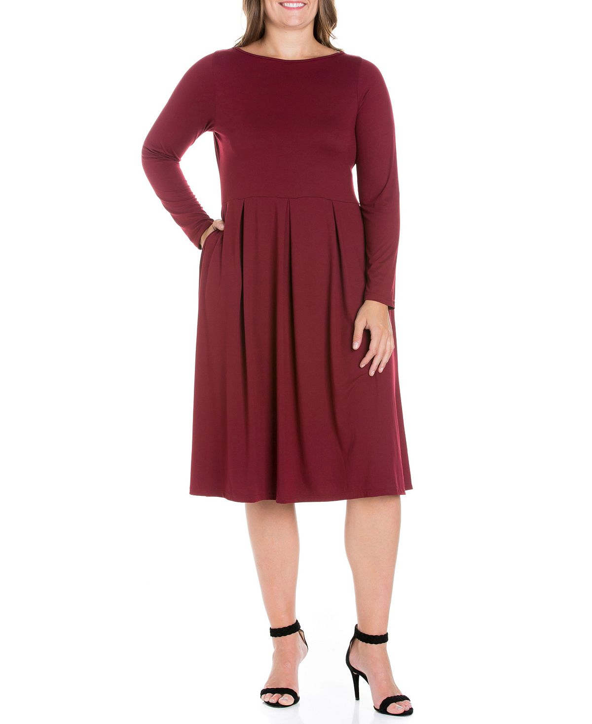 Women's Plus Size Bodycon Midi Dress with Flared Skirt 24seven Comfort Apparel