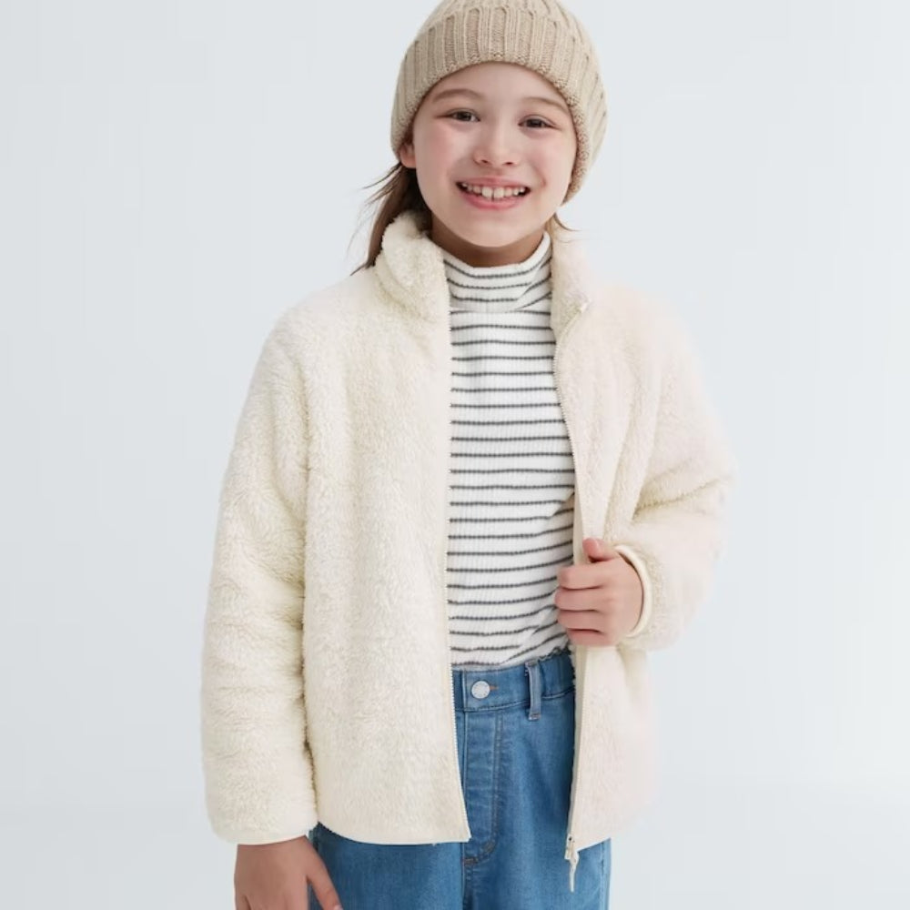 Uniqlo kids fleece jacket with zip, milk