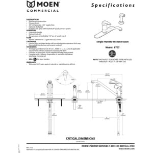 صنبور المطبخ التجاري Moen 8707 M-Dura، كروم