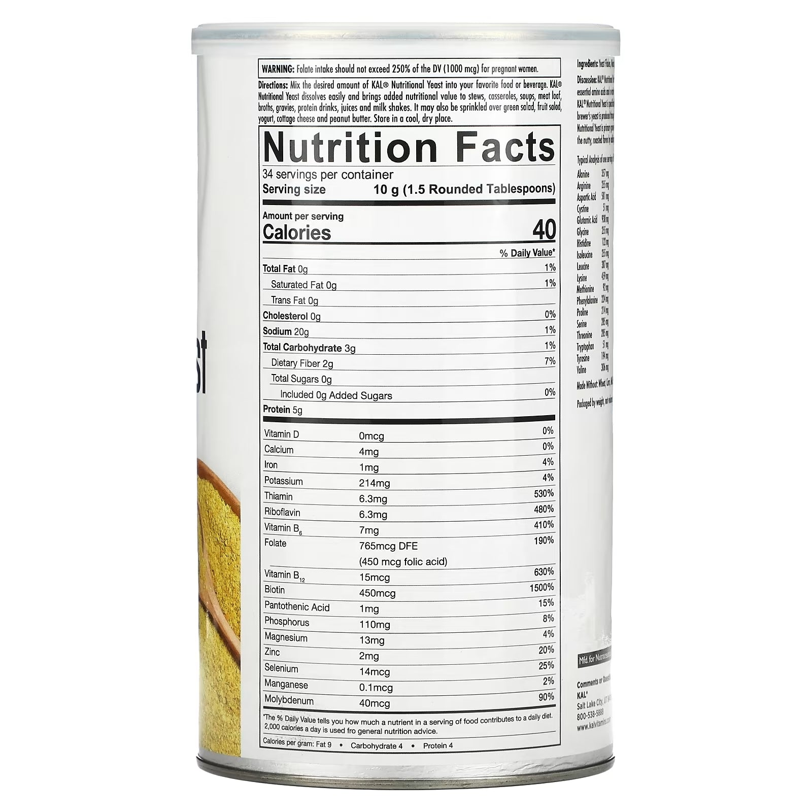 KAL Nutritional yeast flakes unsweetened, 340 g