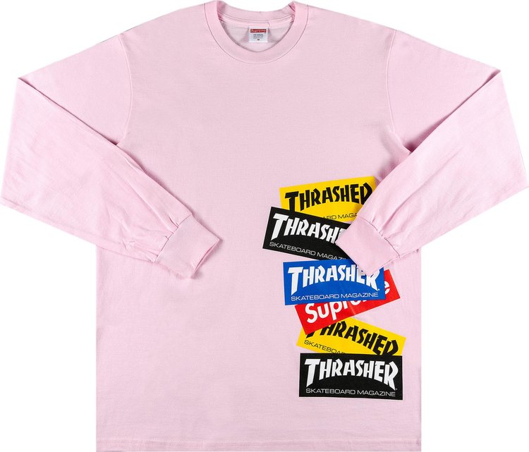 تي شيرت Supreme x Thrasher Multi Logo بأكمام طويلة "وردي فاتح"، وردي