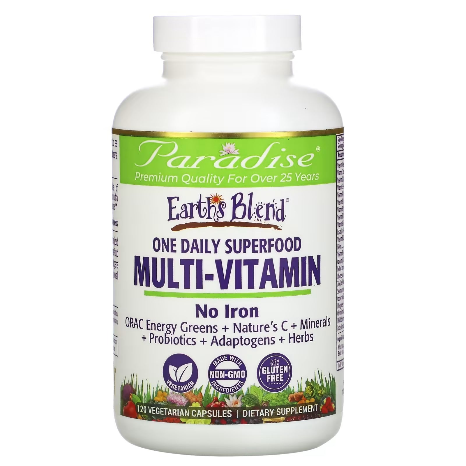 كبسولات Paradise Herbs Earth's Blend Multivitamin and Superfood 120 نباتية