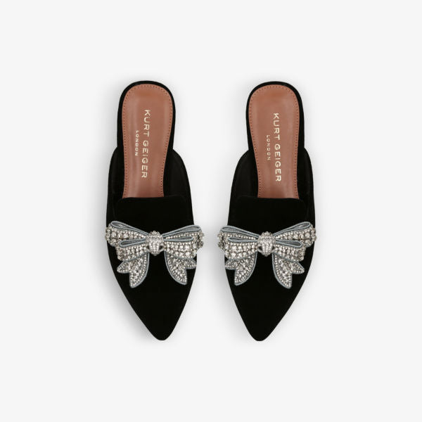 Olive Bow Velvet Flats crystal embellished Kurt Geiger London, black