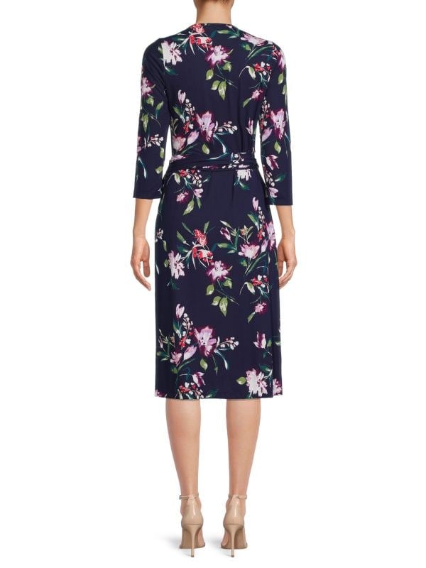 Renee C. wrap dress with floral print, navy