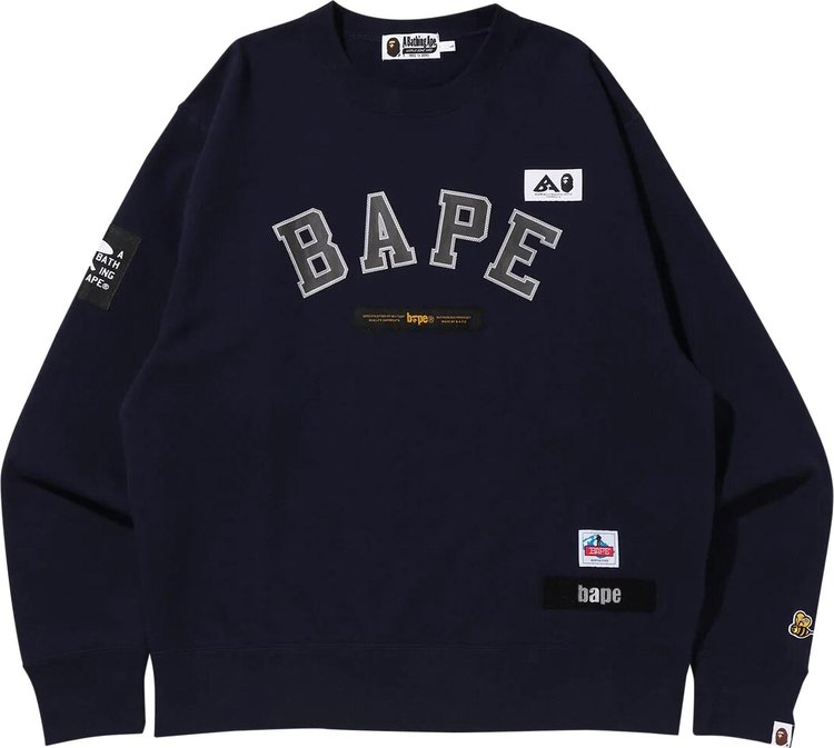 BAPE Multi Label Relaxed Fit Crewneck 'Navy' Sweatshirt, Blue