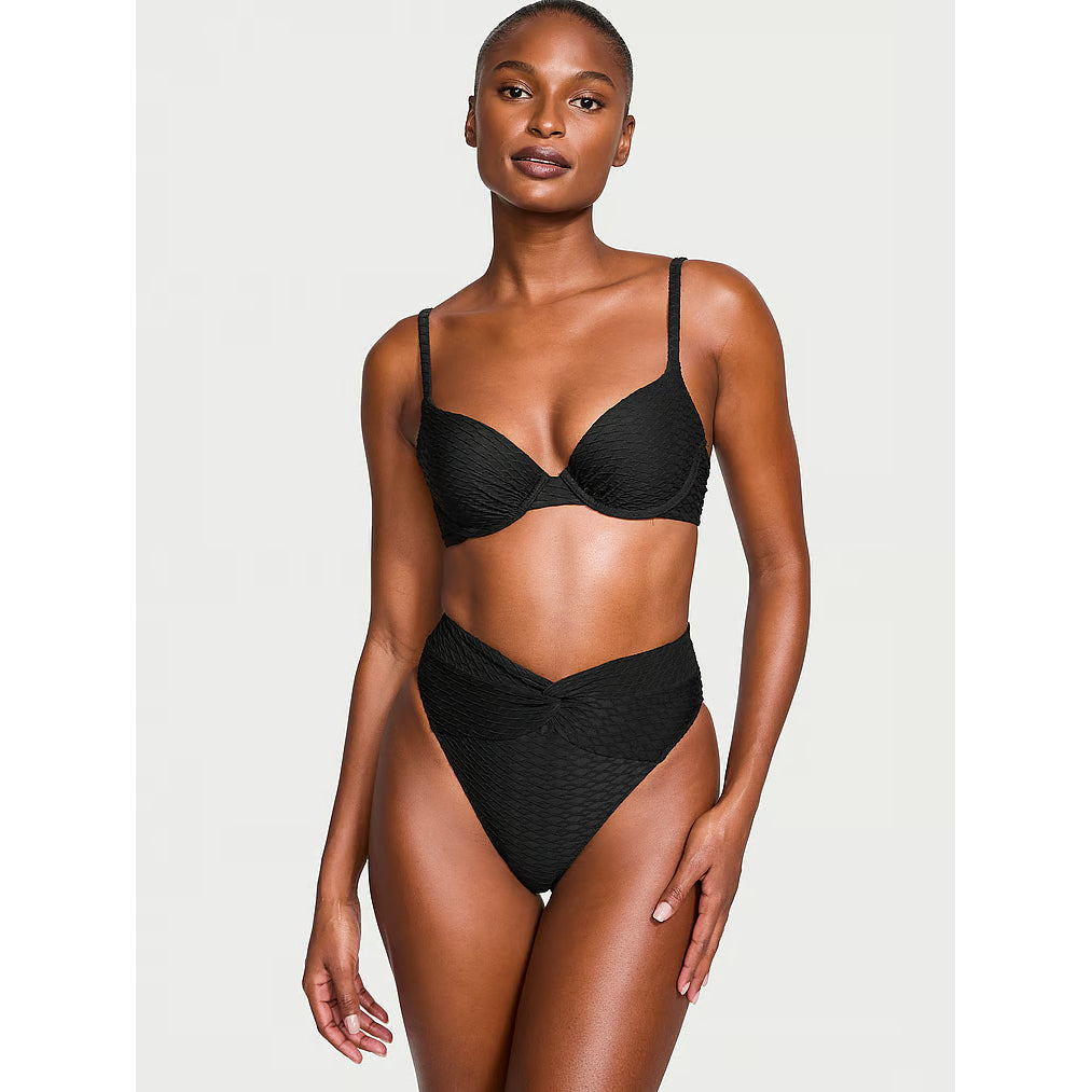 Victoria's Secret Swim Mix & Match Icon Push-Up Fishnet Bikini Top, black