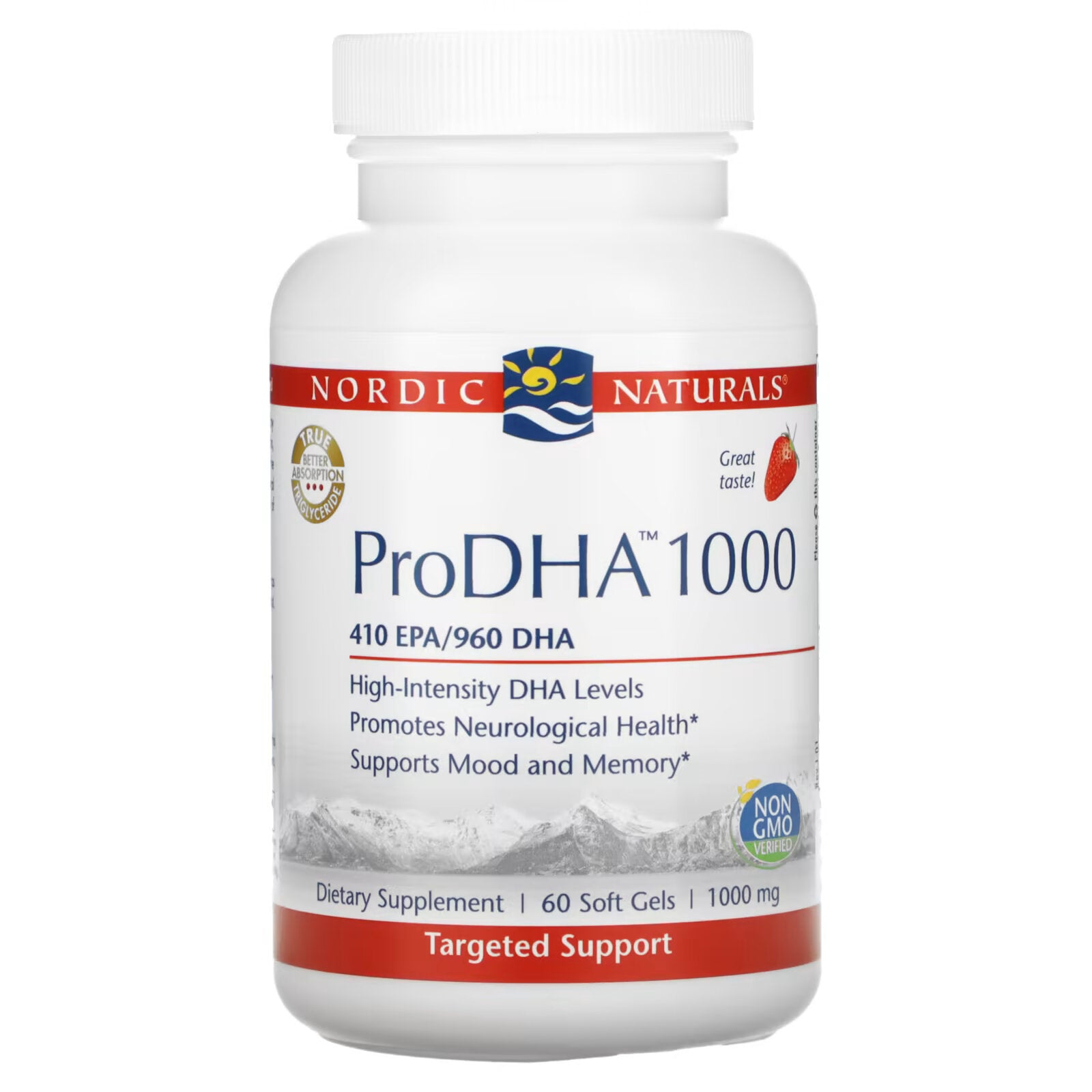 Nordic Naturals, ProDHA 1000، مكمل الأحماض الأمينية، الفراولة، 1000 ملجم، 60 كبسولة