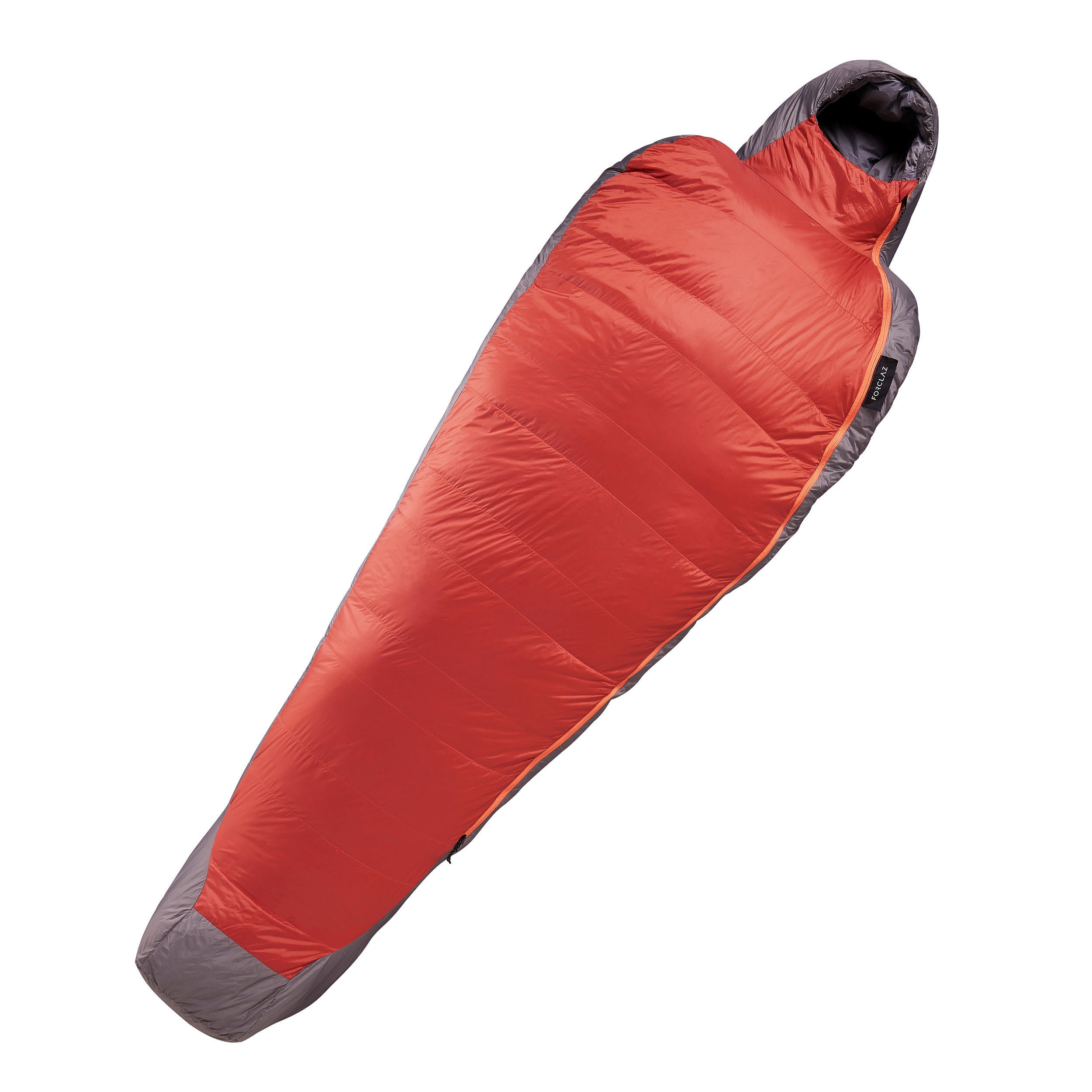 Down sleeping bag Forclaz Trek 900 for hiking, size L, gray / red