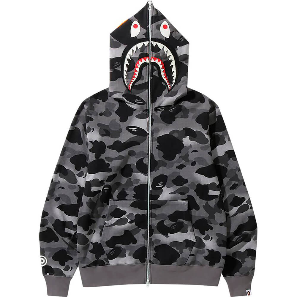 هودي بسحاب كامل من BAPE Grid Camo Shark باللون الأسود