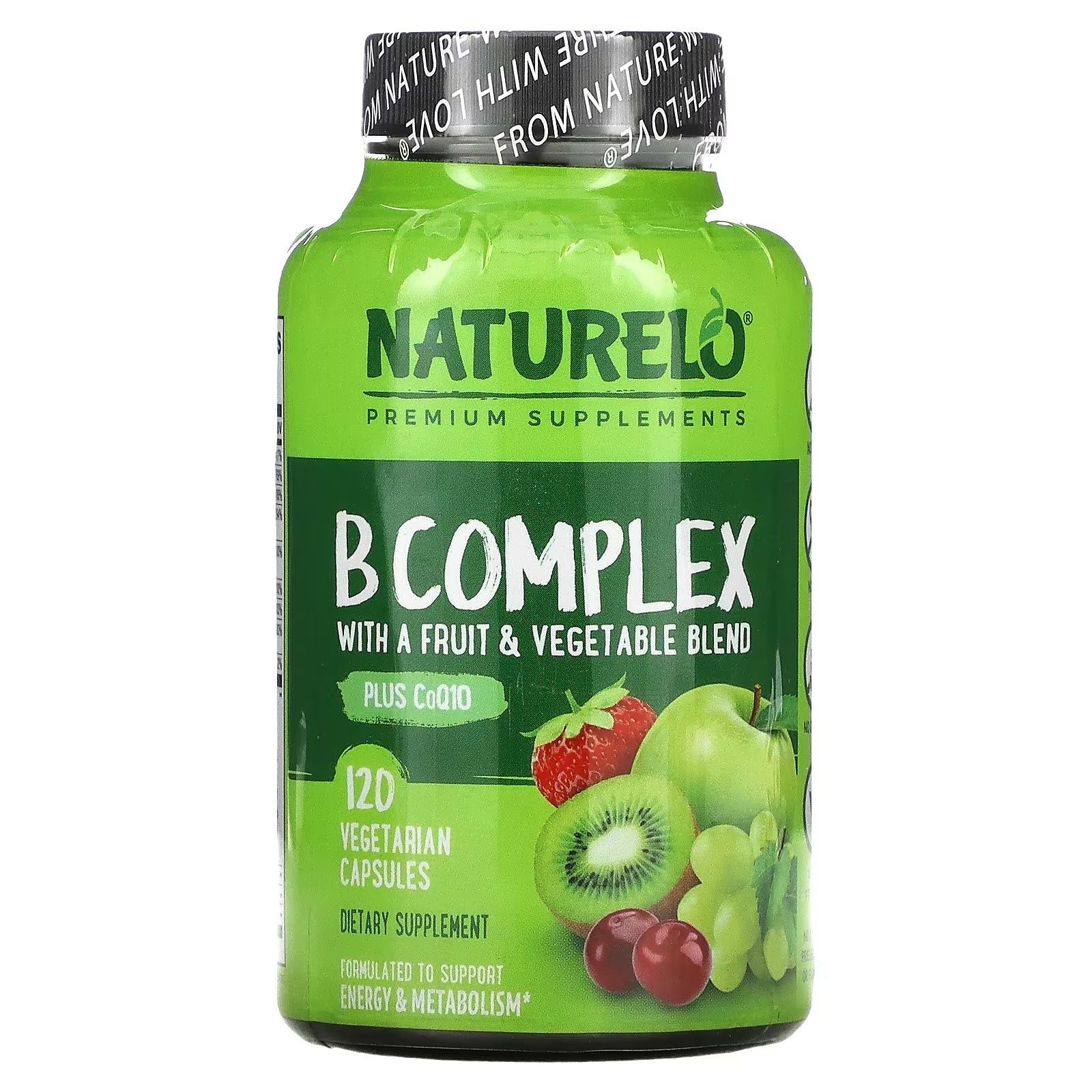 NATURELO Vitamin B Complex with Coenzyme Fruit and Vegetable Blend, 120 Vegetarian Capsules