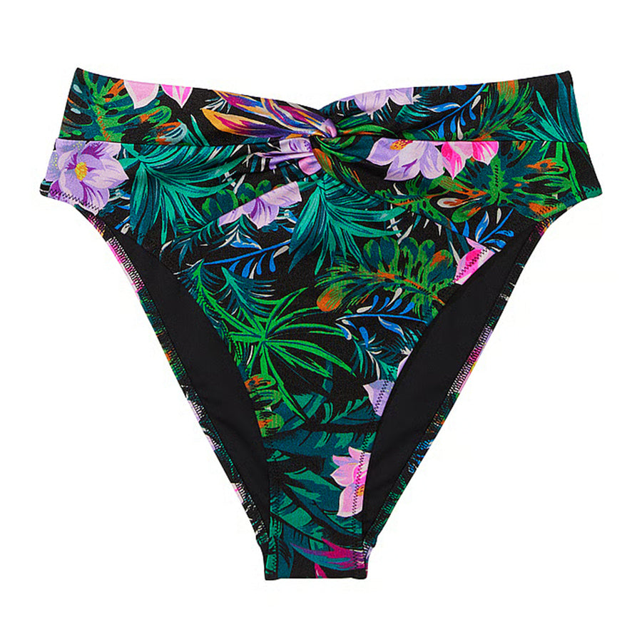 Victoria's Secret Swim Mix & Match High-Waist Twist Cheeky Smooth Bikini Bottom, Black Tropical