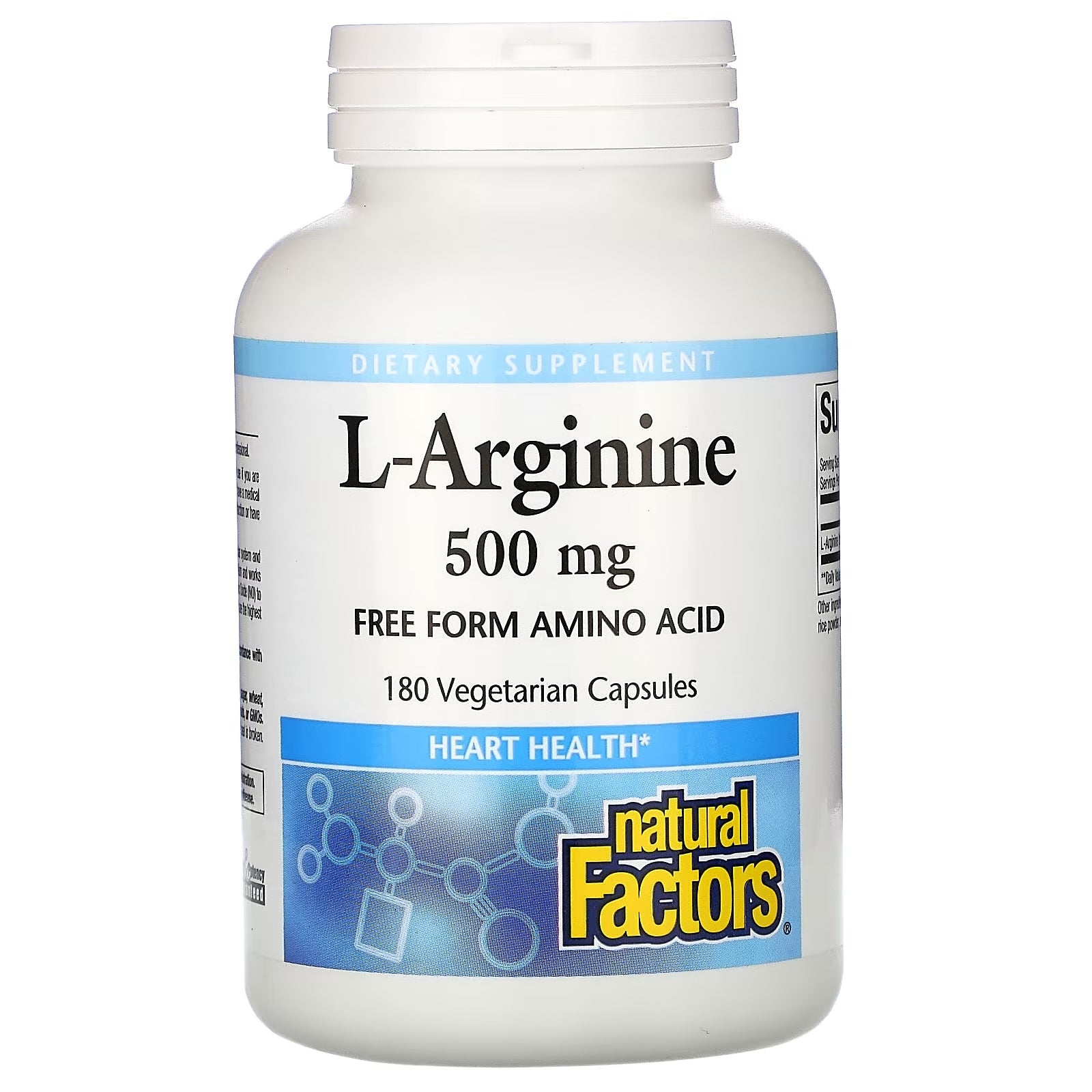 Natural Factors L-Arginine 500 mg, 180 Vegetarian Capsules