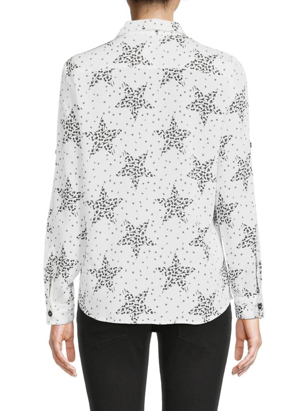 Karl Lagerfeld Paris Printed Button-Up Shirt, White/Black