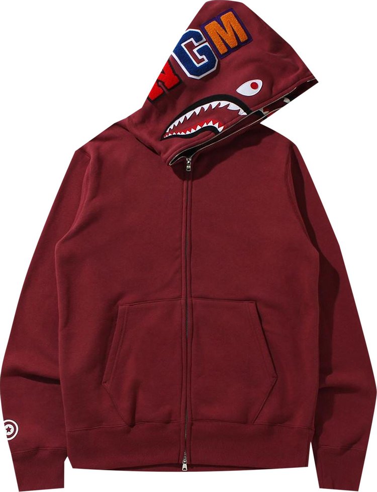 BAPE Double Side Shark Full Zip Hoodie 'Burgundy', red