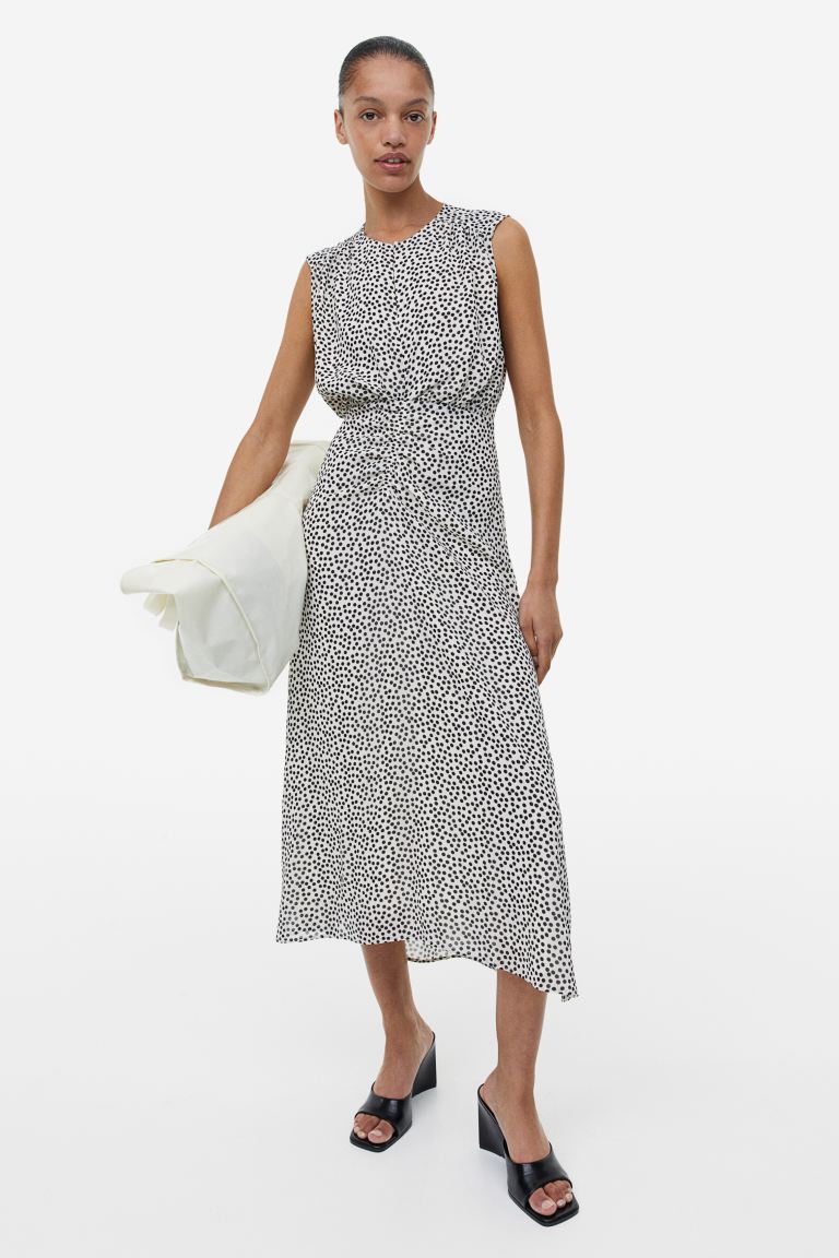 H&M Printed Chiffon Dress, Cream/Dotted