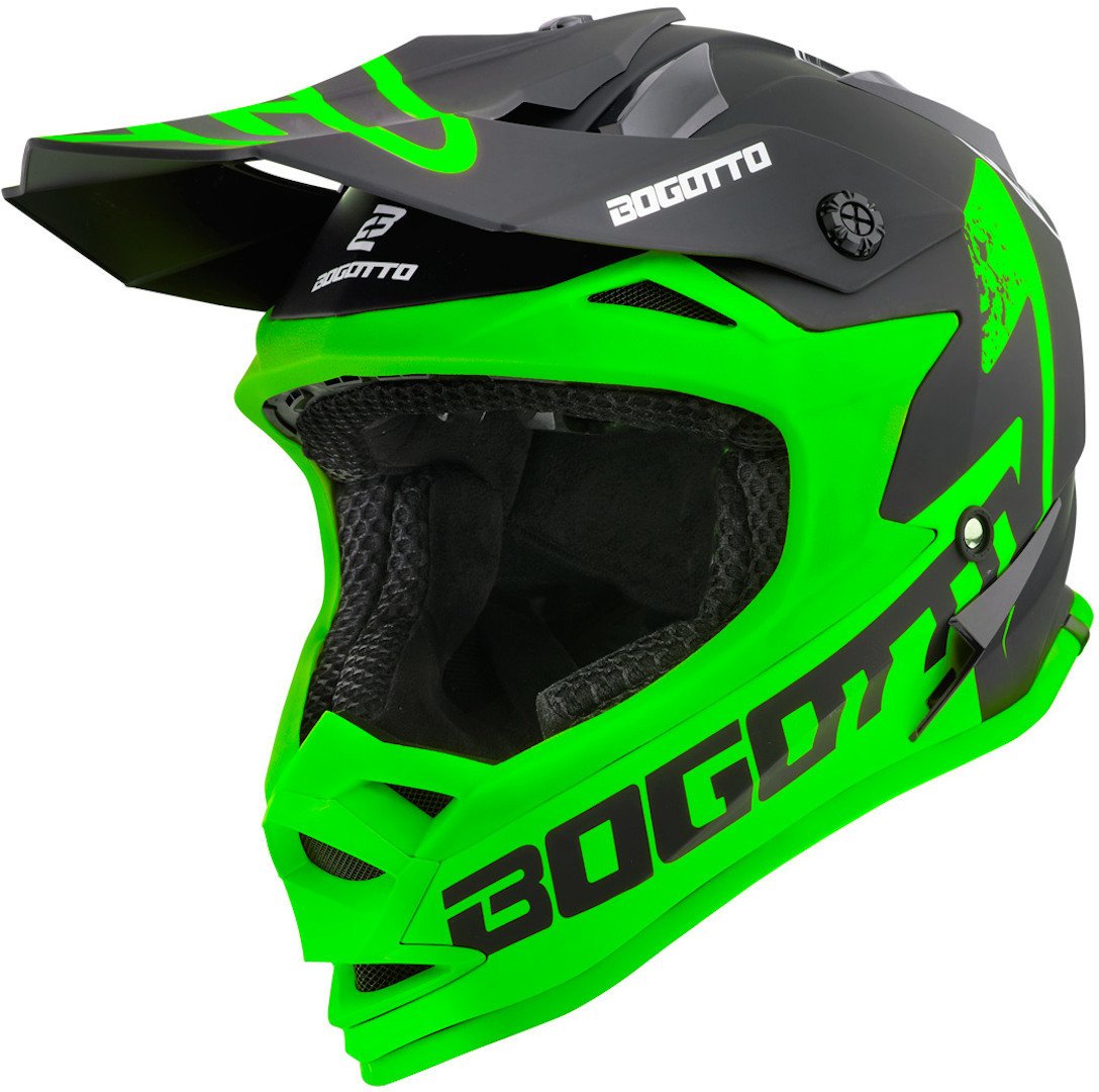 Motocross helmet Bogotto V321 Soulcatcher with logo, green/black