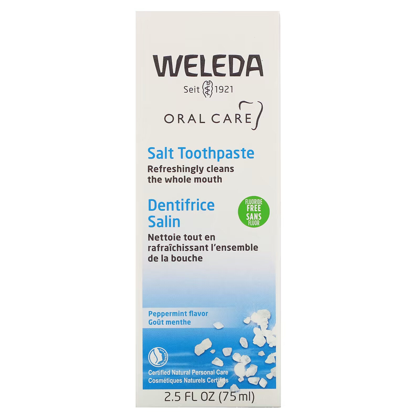 Weleda, Oral Care, Salt Toothpaste, Fluoride Free, Peppermint Flavor, 75 ml (2 5 fl. ounces)