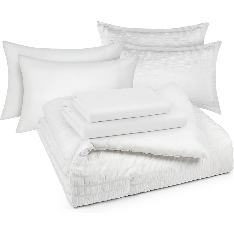 Double bed linen set CozyLux Queen Comforter, 7 pieces, white