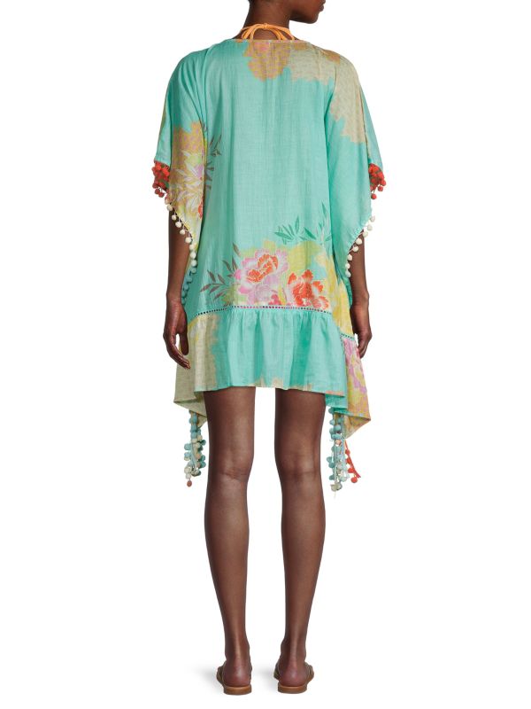 Ranee's Aqua Floral Kaftan Cape