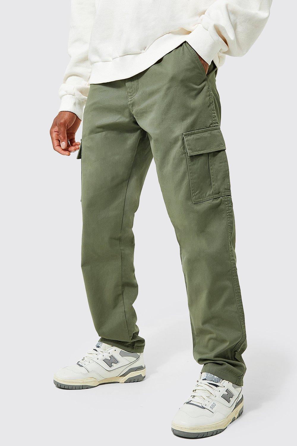 Boohoo Fixed Rise Straight Leg Cargo Pants, Khaki