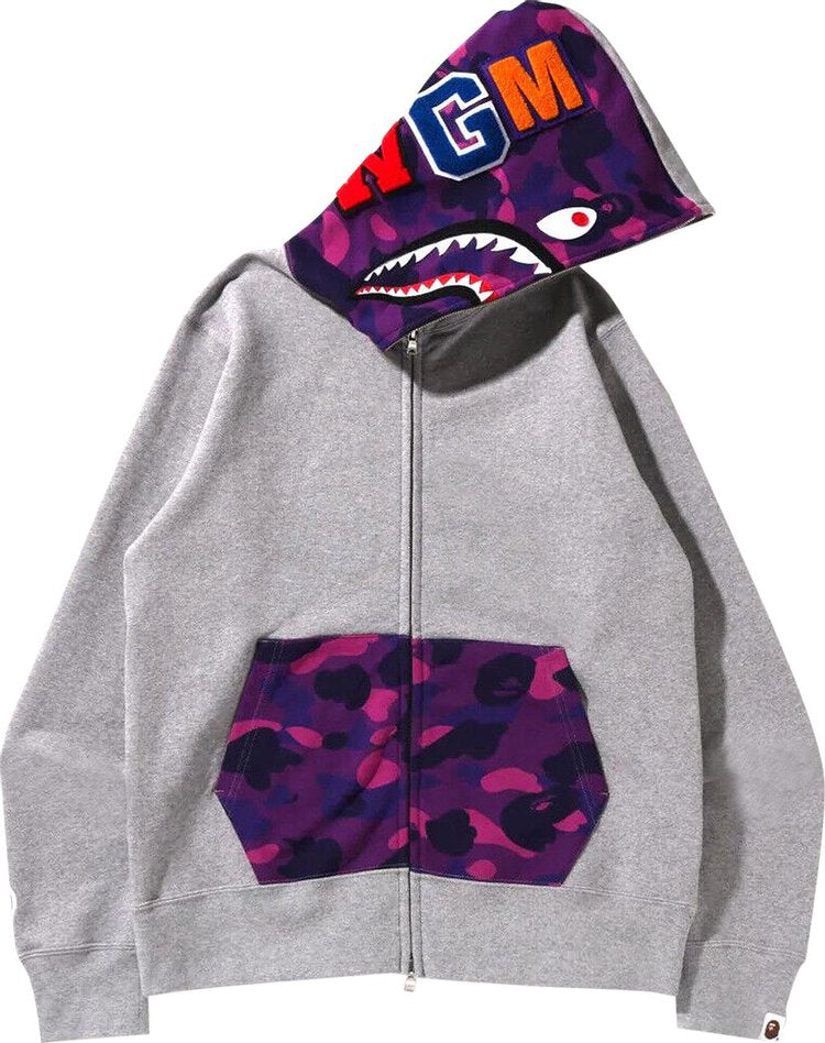 هودي بسحاب كامل من BAPE Color Camo Shark باللون الرمادي، رمادي