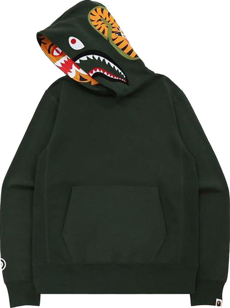 بلوزة بغطاء رأس من BAPE Shark x Tiger باللون الأخضر "Olive Drab"