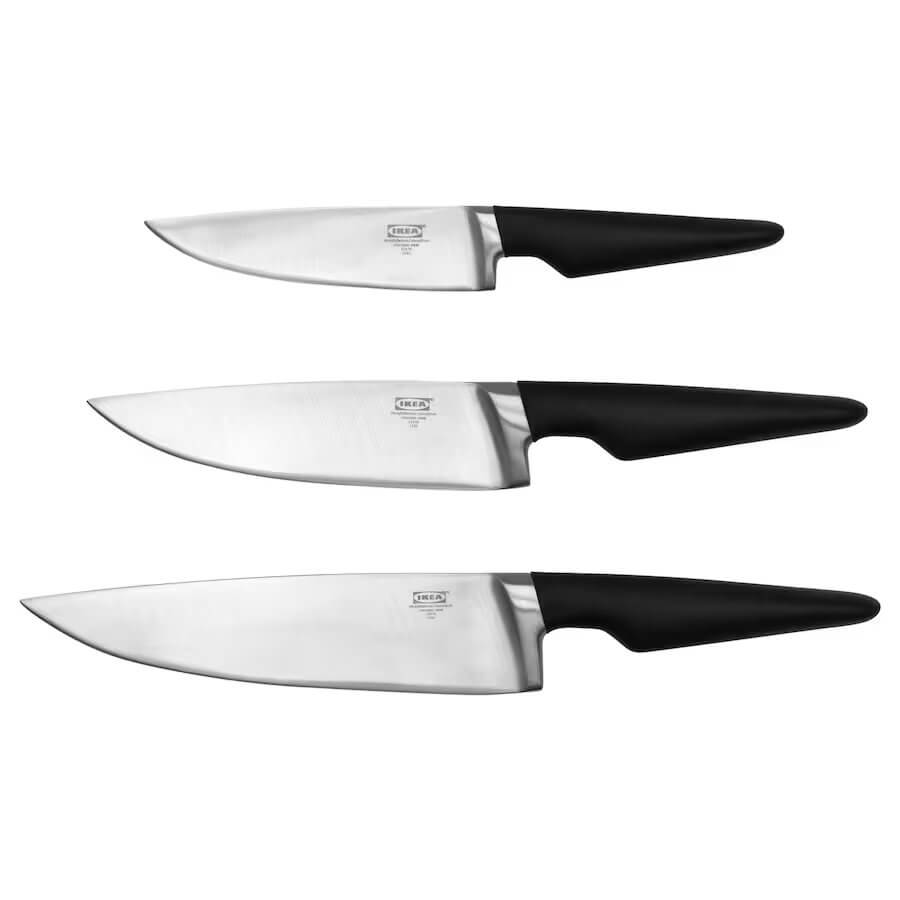 Ikea Vorda knife set 3 pieces, black