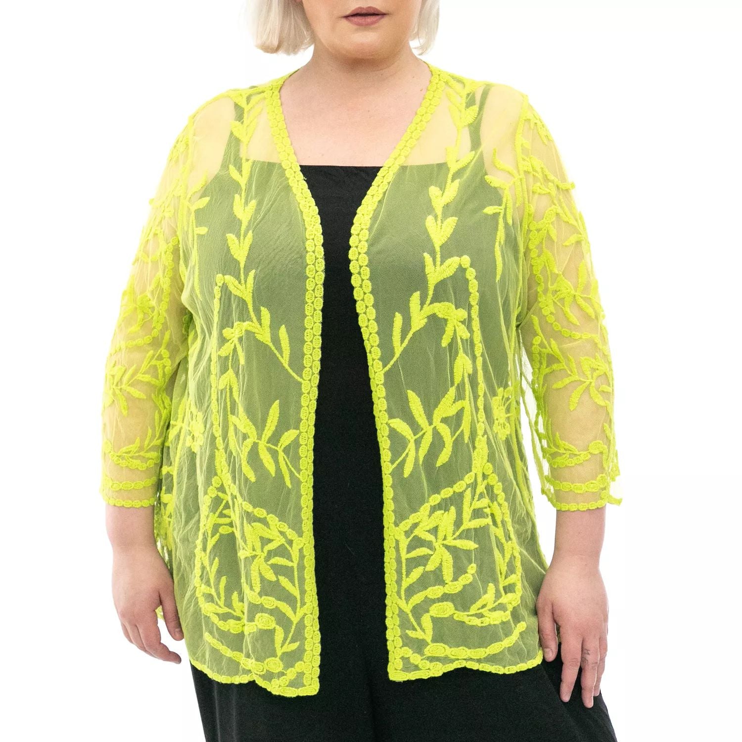 Plus Size Nina Leonard Floral Embroidered Mesh Bolero Nina Leonard