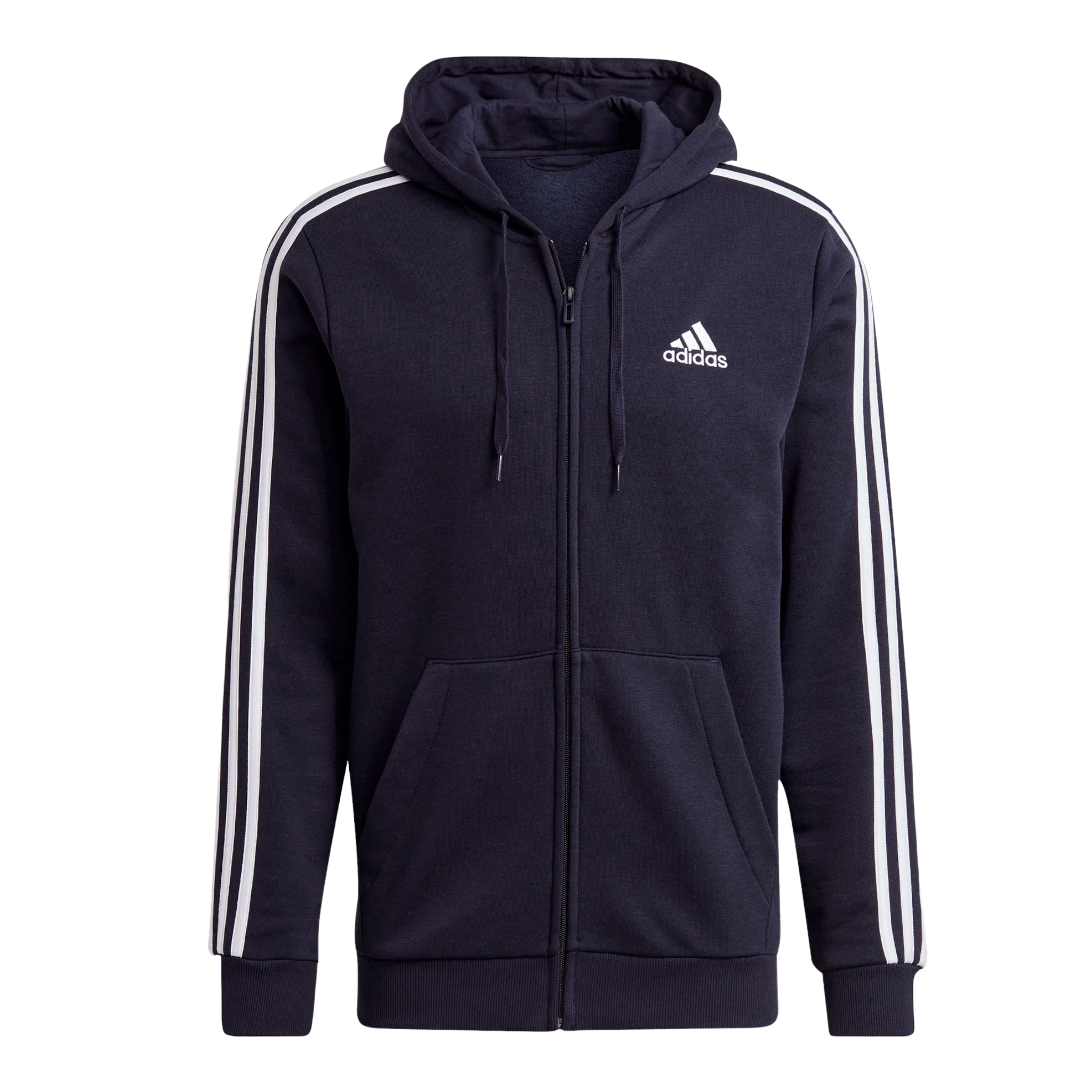 Adidas Essentials Fleece 3-Stripes Full-Zip Hoodie, Black