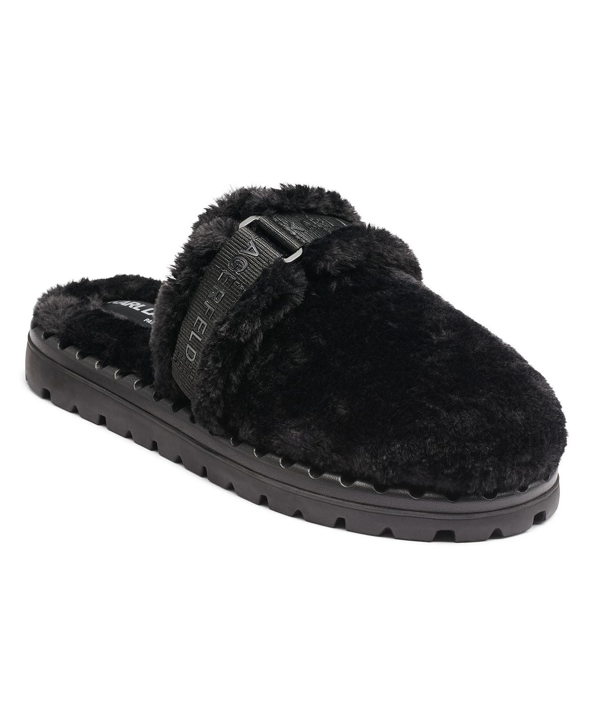 Karl Lagerfeld Men's Slip-on Slippers with Adjustable Strap with Logo, Black