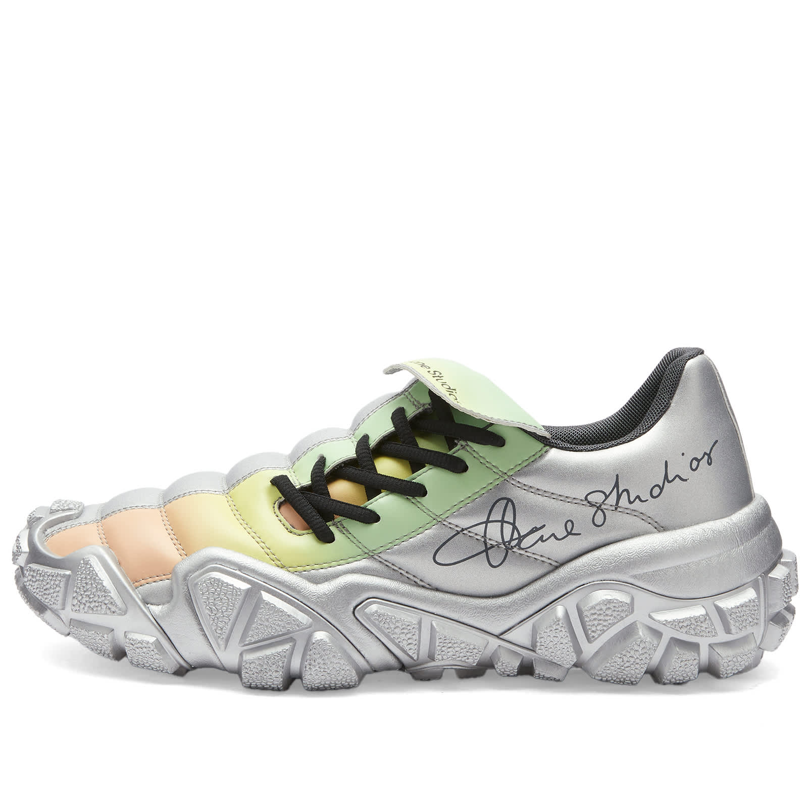 Acne Studios Bolzter Football Sneakers, Gray & Green