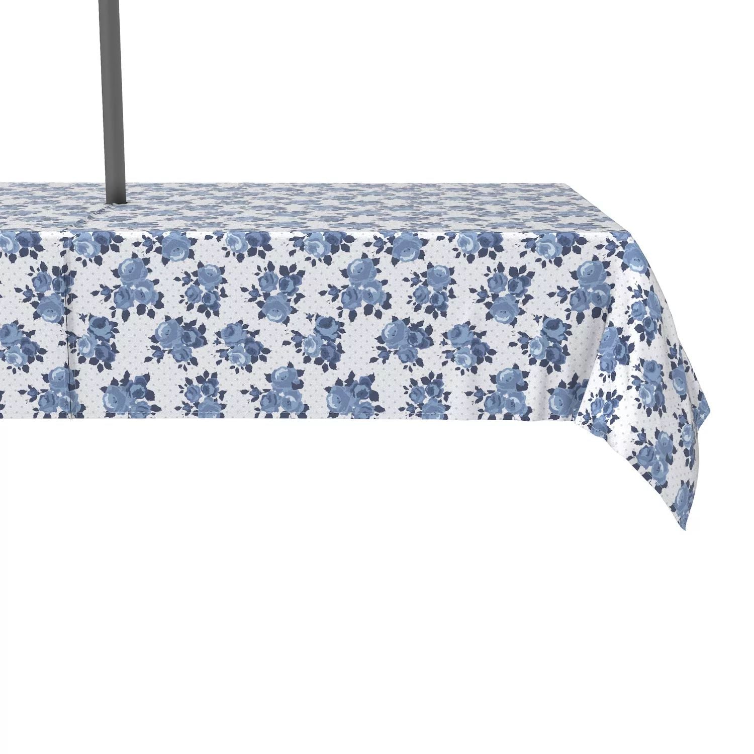 Water repellent, outdoor, 100% polyester, 60x84 inches blue floral pattern and polka dots