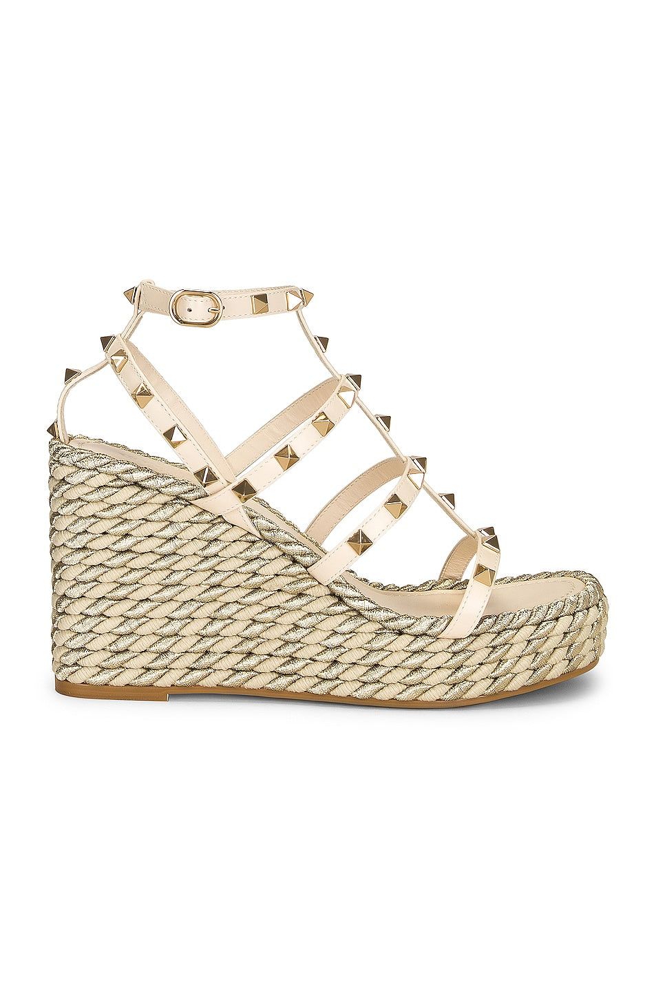 Valentino Garavani Rockstud Torchon Wedges Espadrilles, Light Ivory