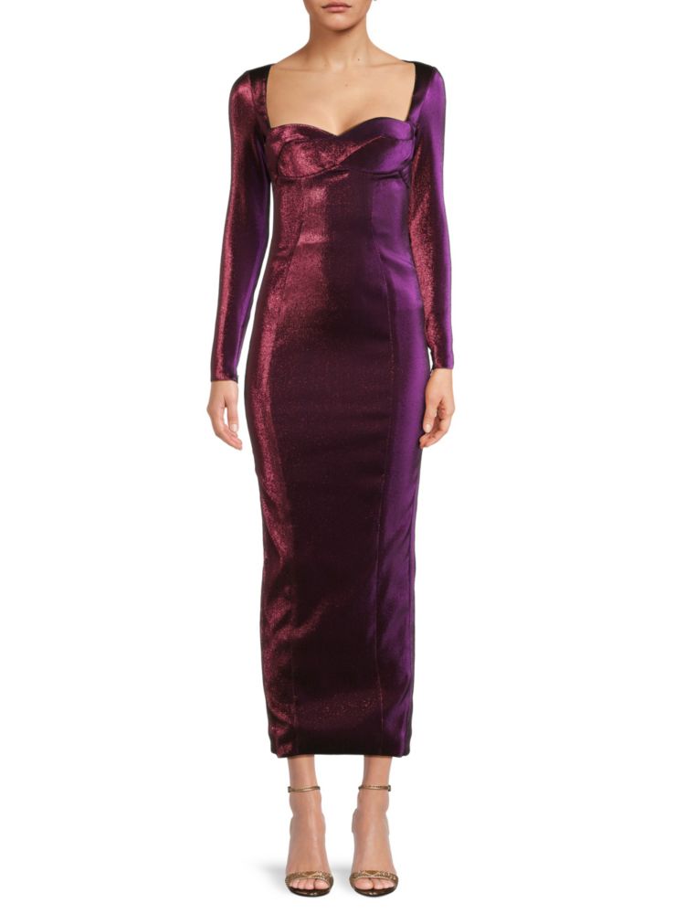 Area midi dress with sweetheart slit, purple