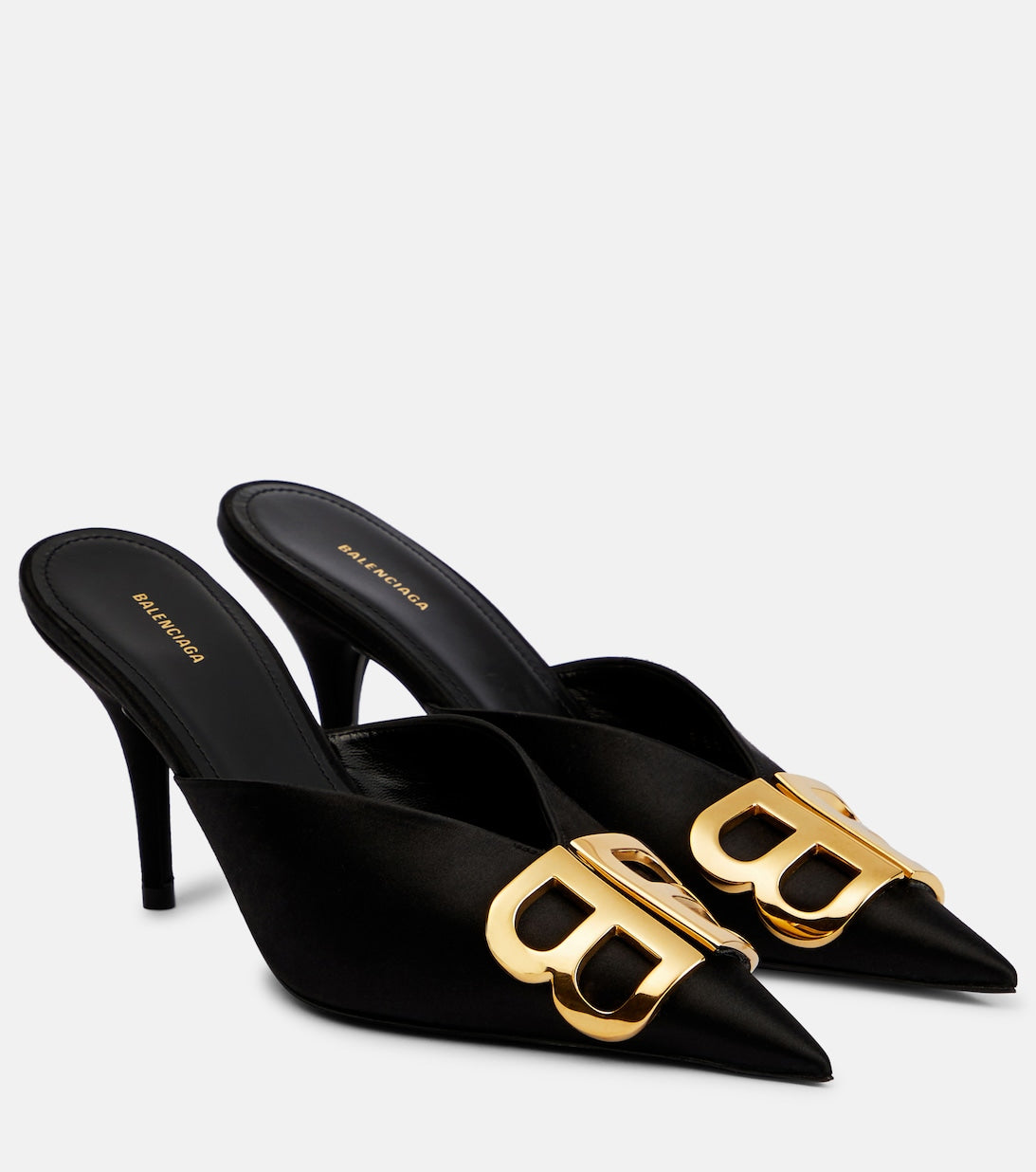 BB Balenciaga satin mules, black