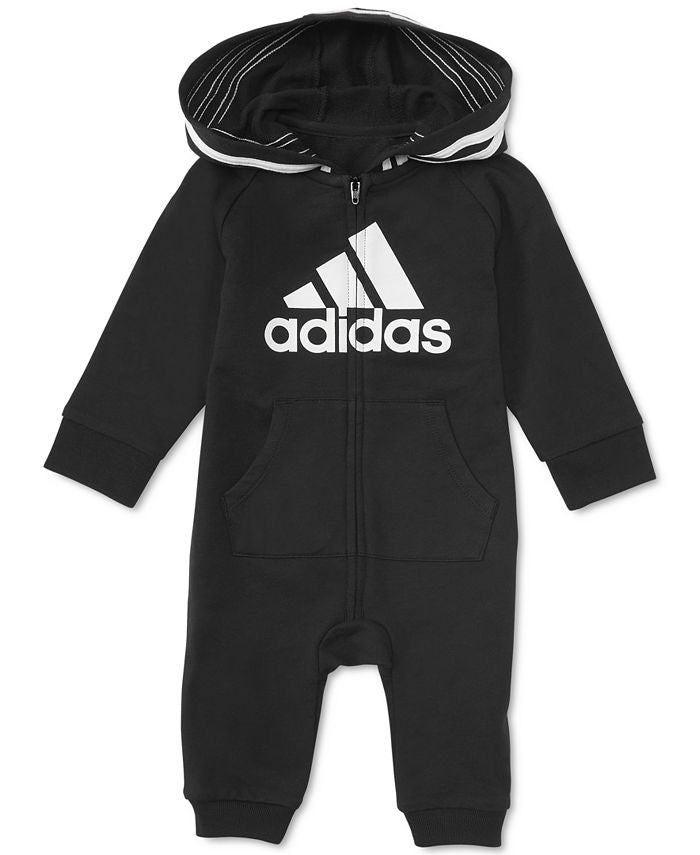 adidas Baby Boys Girls Logo Zip Hooded Jumpsuit ,  black