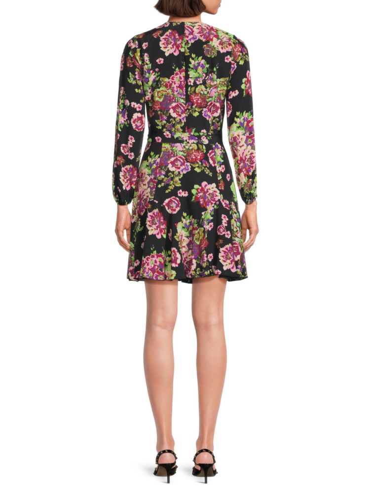 Pinko Floral Flare Mini Dress in Black Purple