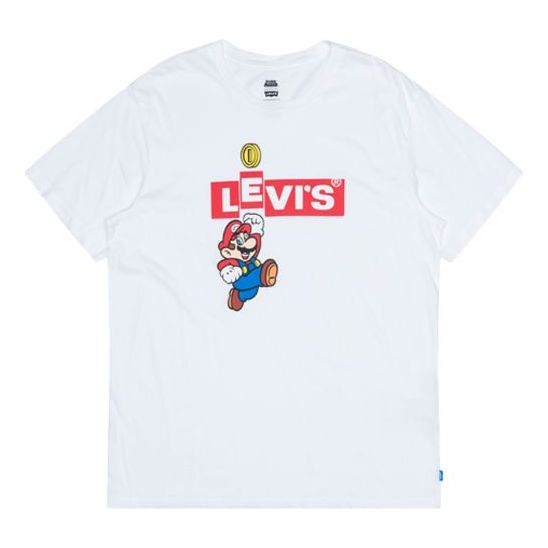 تي شيرت رجالي Levis x SUPER MARIO Crossover مطبوع بأكمام قصيرة باللون الأبيض، أبيض