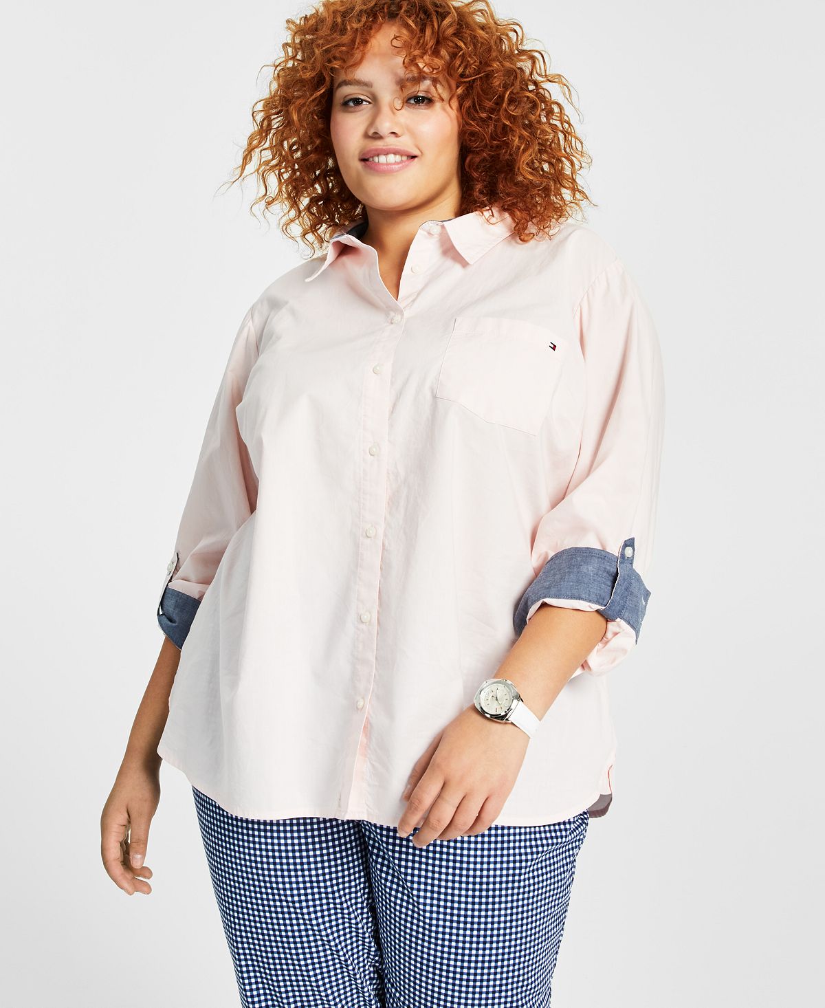 Tommy Hilfiger Plus Size Cotton Lapel Shirt, Multi