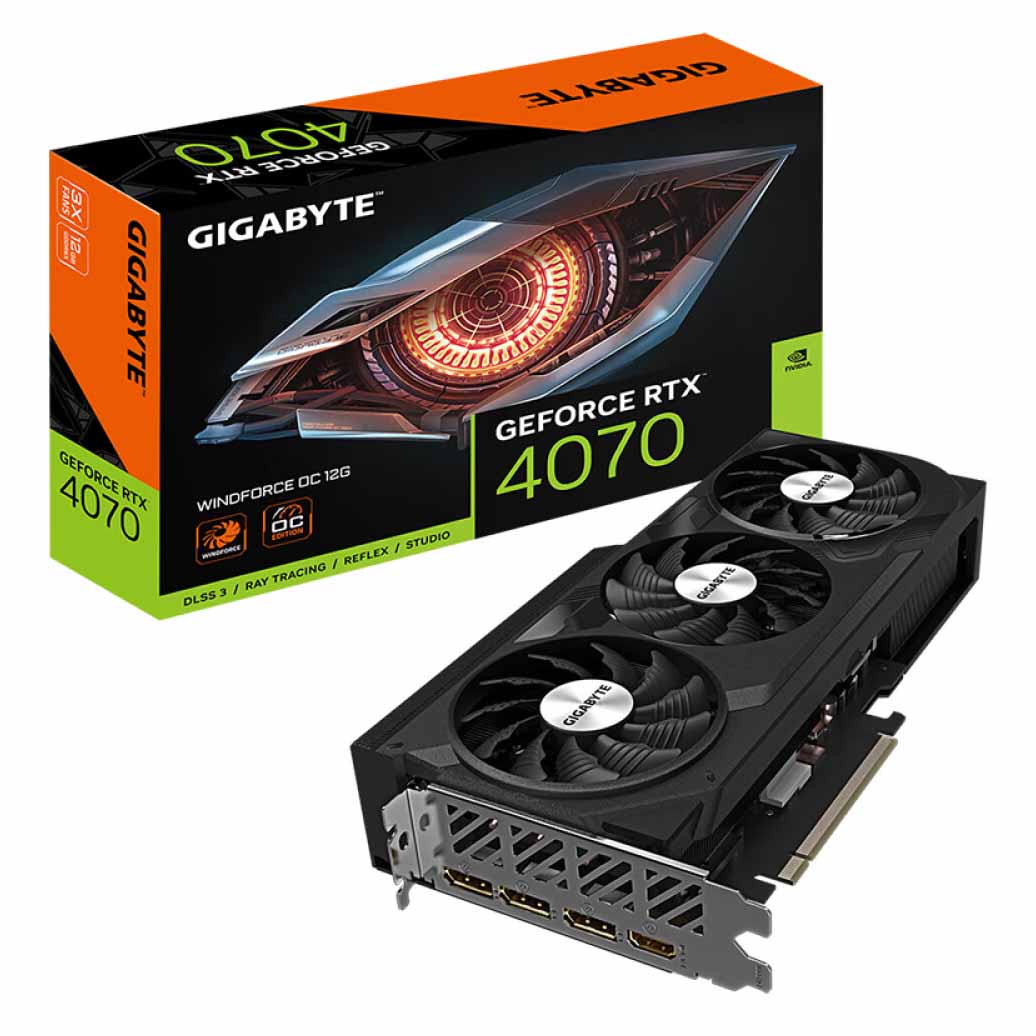 Video card Gigabyte GeForce RTX 4070 Windforce OC 12GB, GV-N4070WF3OC-12GD, black