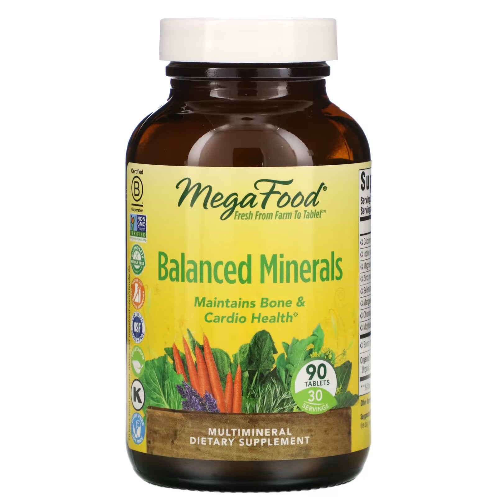 MegaFood, balanced complex of microelements, 90 tablets