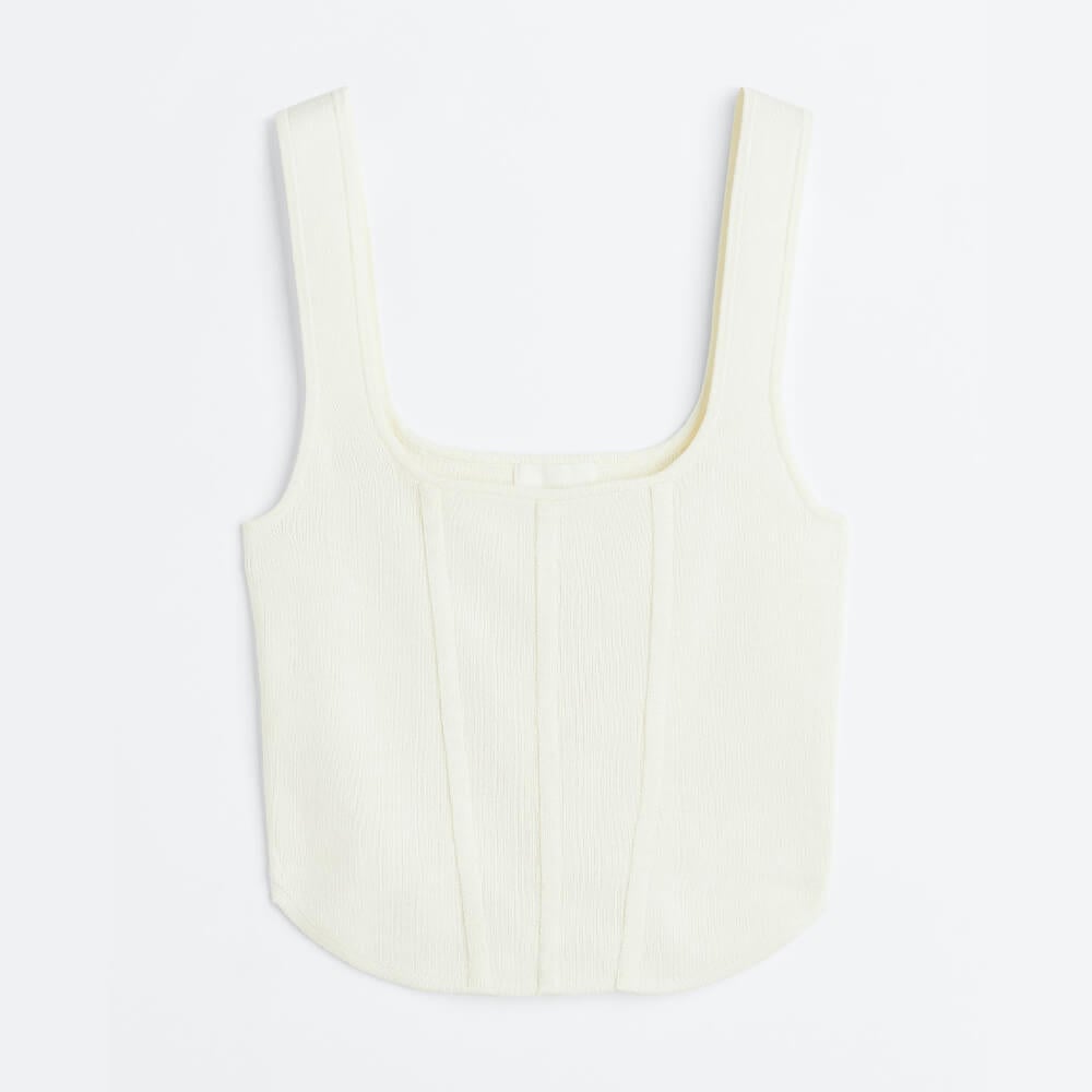 H&M Fine-knit Corset-style top, cream