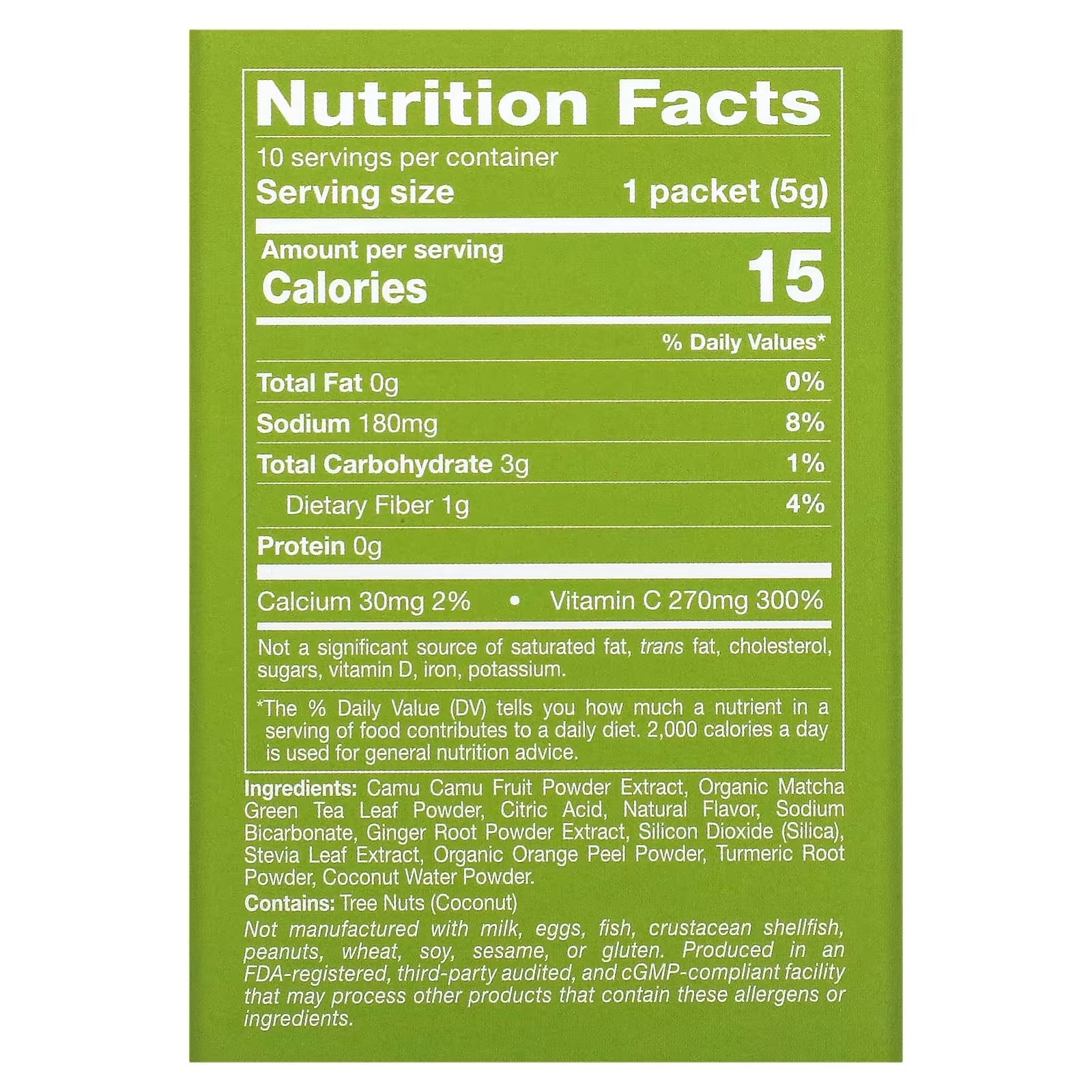 Matcha with Vitamin C California Gold Nutrition, Citrus/Ginger, 10 Flaps