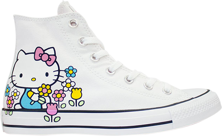 حذاء رياضي Converse Hello Kitty x Chuck Taylor All Star High Flowers باللون الأبيض