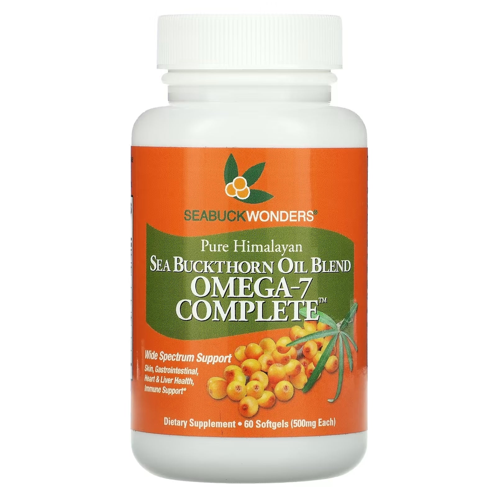 SeaBuckWonders Omega-7 Complete Sea Buckthorn Oil Blend 500 mg, 60 Softgels