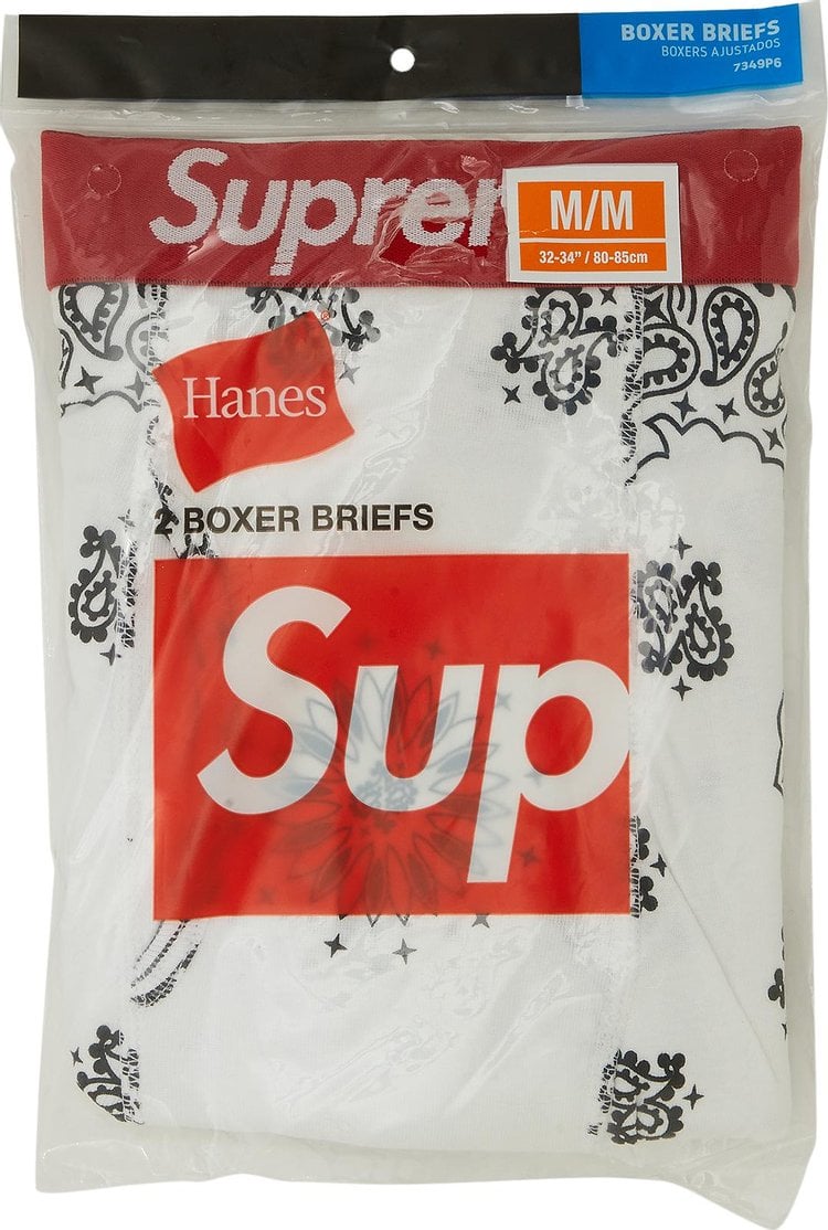 ملابس داخلية بوكسر من Supreme x Hanes Bandana (عبوة من قطعتين) "أبيض"، أبيض